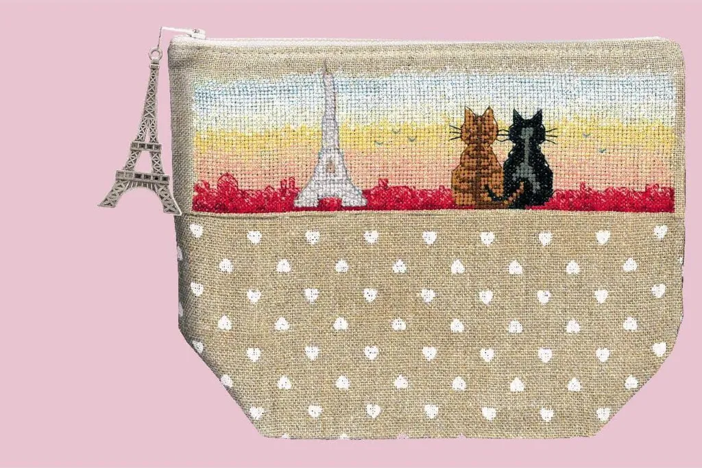 Regalo Creativo Kit Ricamo Pochette Gatti Parigini - Le Bonheur des Dames