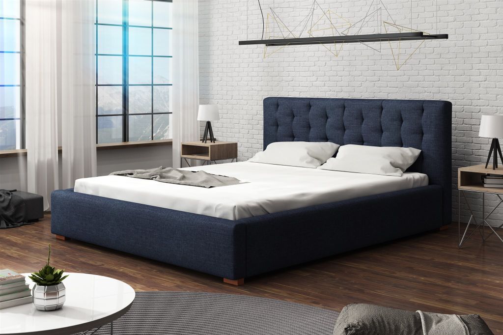 Polsterbett Bett Doppelbett LUCCA Stoff 140x200cm Stoff Cloud Dunkelblau