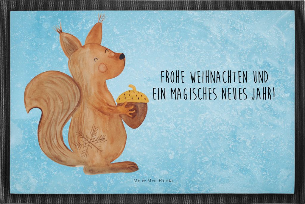 Mr. & Mrs. Panda Gummimatte Eichhörnchen Weihnachtszeit 40 x 60 cm - Eisblau - Geschenk, Schmutzmatte, bodenmatte, Weihnachten, Frohes Neues Jahr,...
