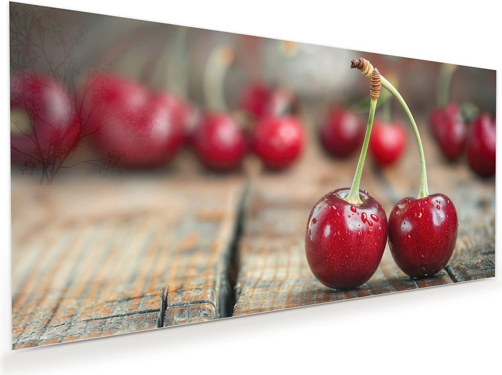 Glasbild 100x50cm in XXL für Wohnzimmer, Schlafzimmer Motiv Frische Kirschen