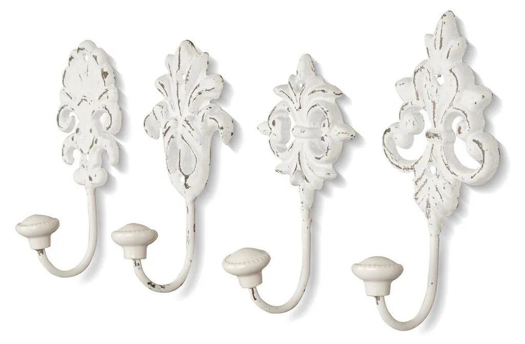 Crochets muraux pour portemanteaux lot de 4 fer blanc style shabby chic