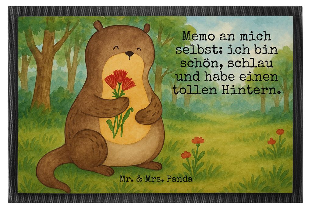 Mr. & Mrs. Panda Fußabtreter Otter Blumenstrauß Design 40 x 60 cm - Weiß - Geschenk, Selbstvertrauen, Achtsamkeit, Schmutzmatte, Schmutzfangmatt...