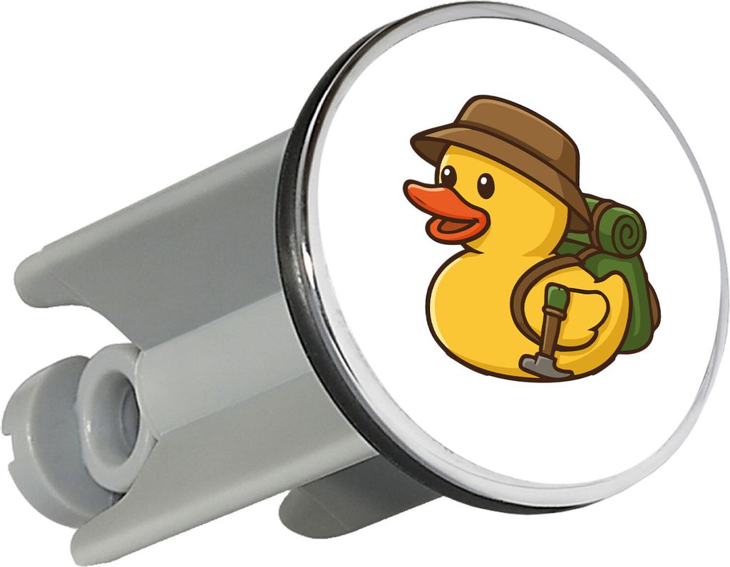 Huuraa Waschbeckenstöpsel Quietscheente Wanderer Gummiente Hiking 4cm höhenverstellbar Abflussstopfen Geschenkidee
