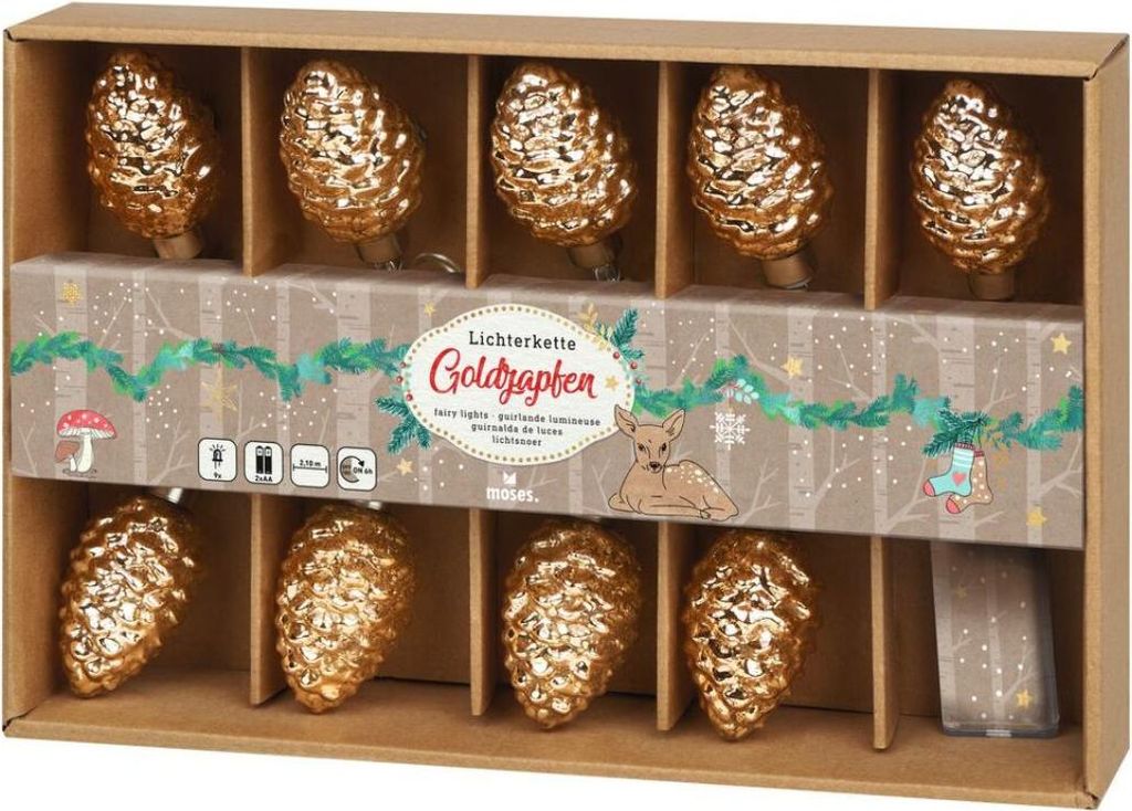 MOSES Lichterkette Goldzapfen Girlande mit Timer 2,1 m