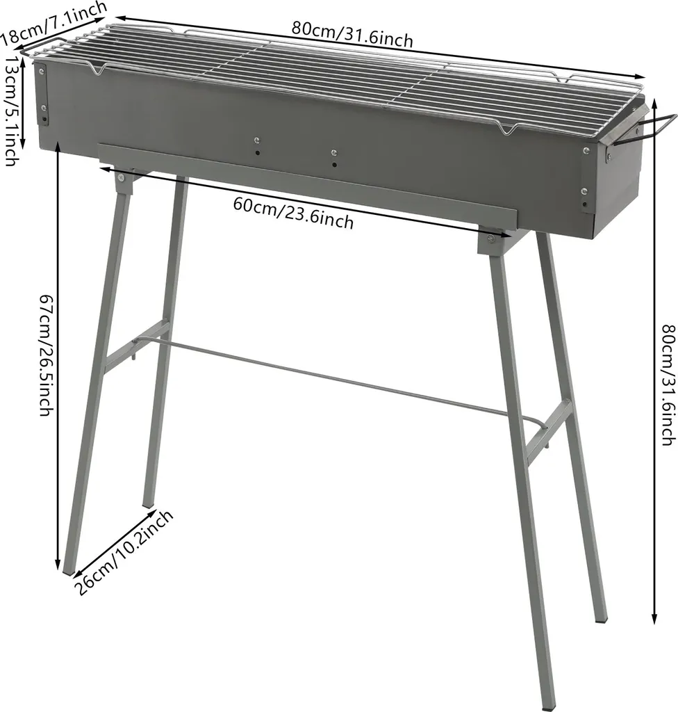 Barbecue charbon portable gris clair, barbecue de table grande taille