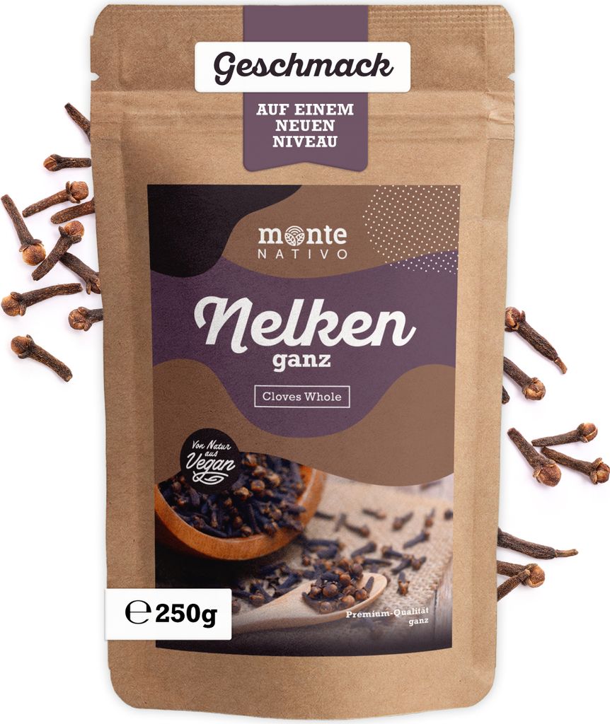 Nelken ganz Monte Nativo (250g) - getrocknete Gewürznelken ganz - 100 % naturrein, aromatisch und lecker - Nelke als Glühwein Gewürz