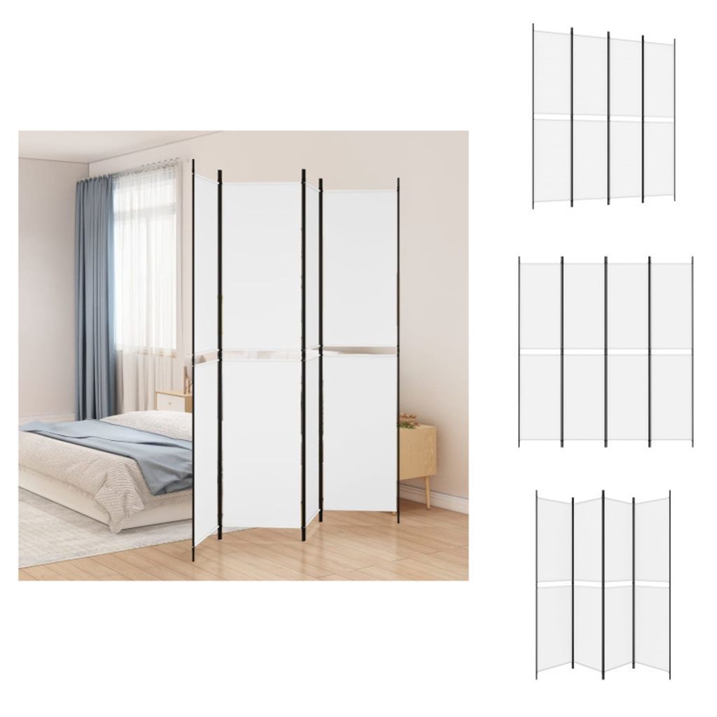 vidaXL 4-tlg. Paravent Weiß 200x220 cm Stoff - Raumteiler