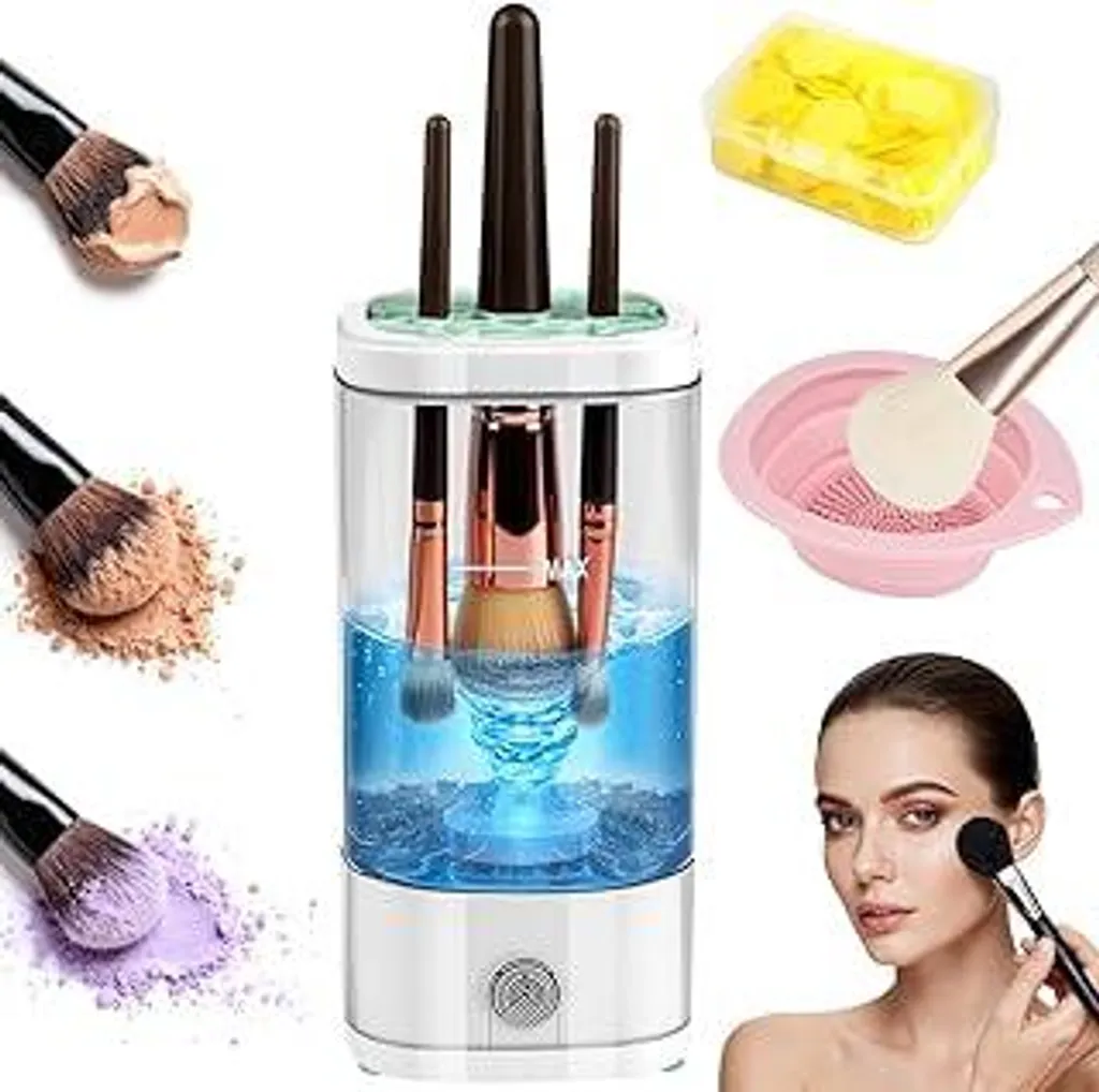 AOOTE Pulitore elettrico per pennelli da trucco, pulitore automatico per pennelli da trucco ricaricabile tramite USB, dispositivo per la pulizia dei pennelli da trucco di tutte le dimensioni