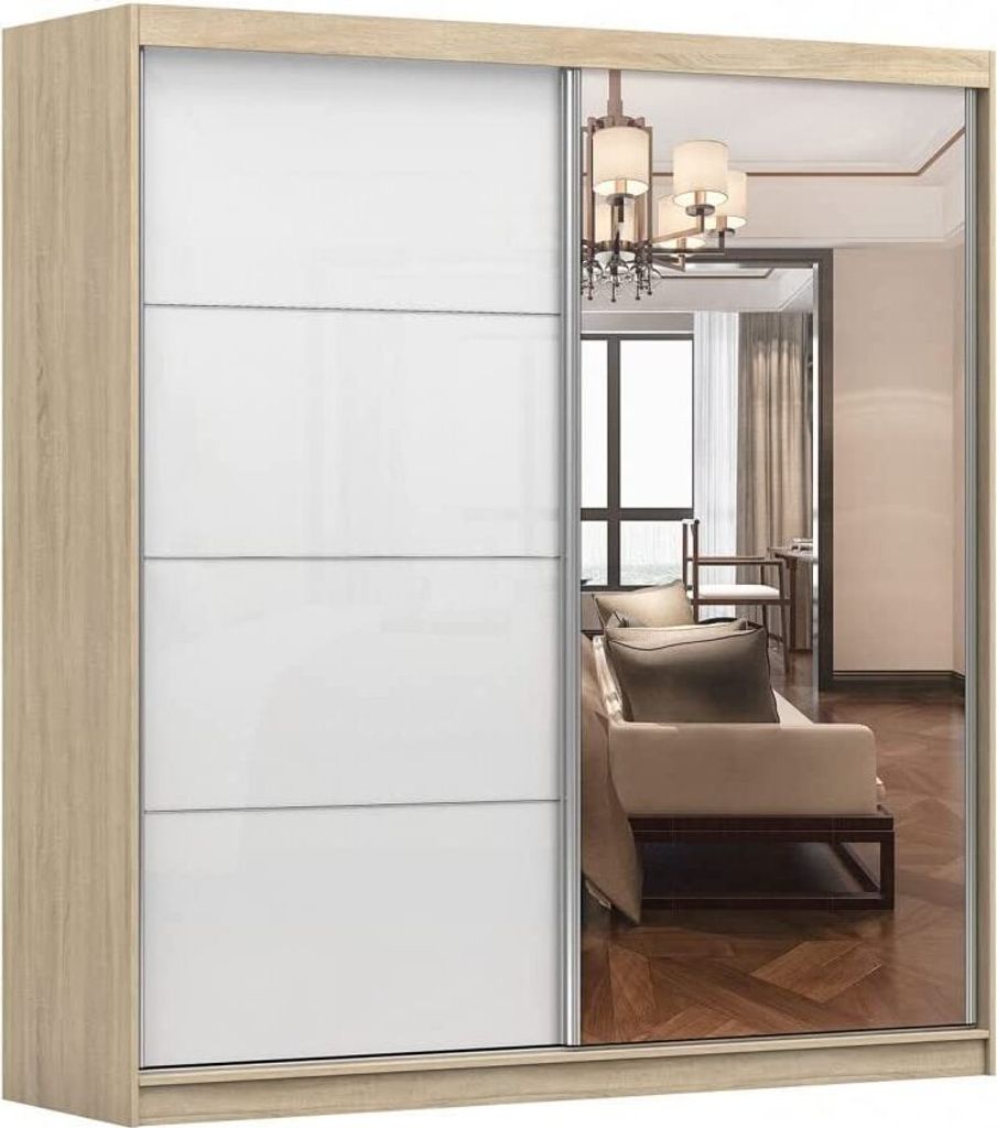 Kleiderschrank M35 mit Spiegel 233 cm, Schwebetürenschrank, Garderobeschrank Schlafzimmer; Wohnzimmerschrank; Korpus Schrank Farbe: Sonoma; Farbe ...