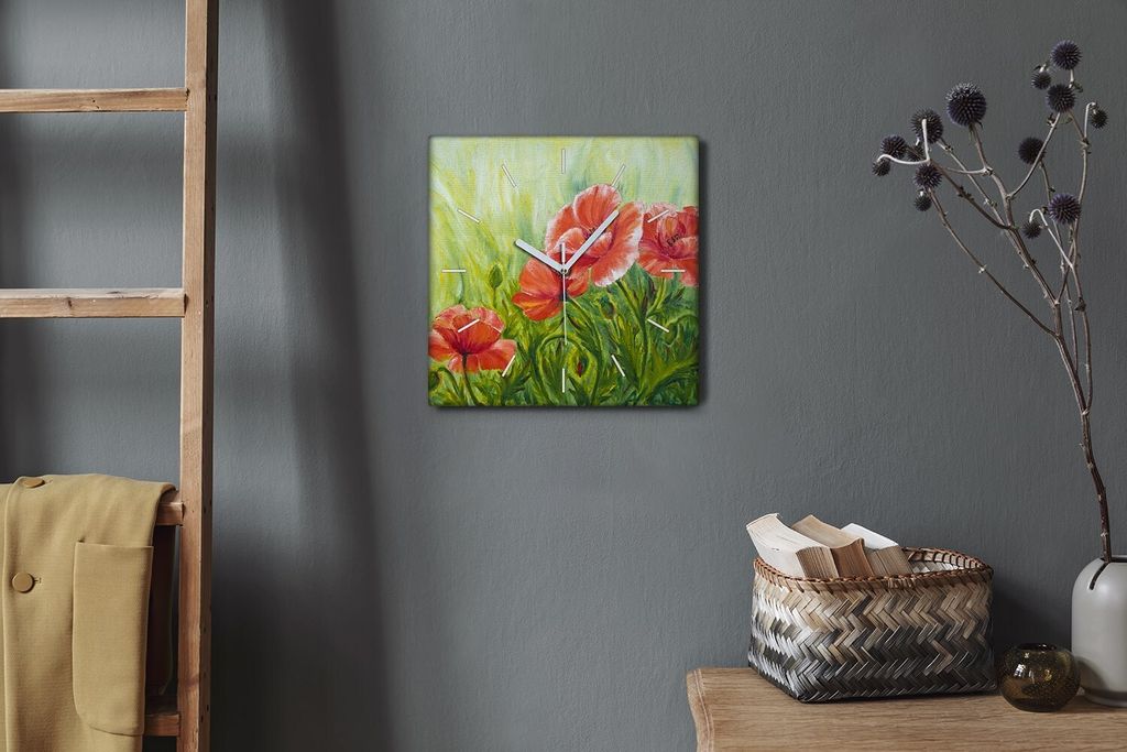 Coloray Hodiny Unikátní 30x30 cm Tiché hodiny Pro obývací pokoj a kuchyň Nástěnné hodiny Plátno Bílé ručičky hodin - Květiny rostli...