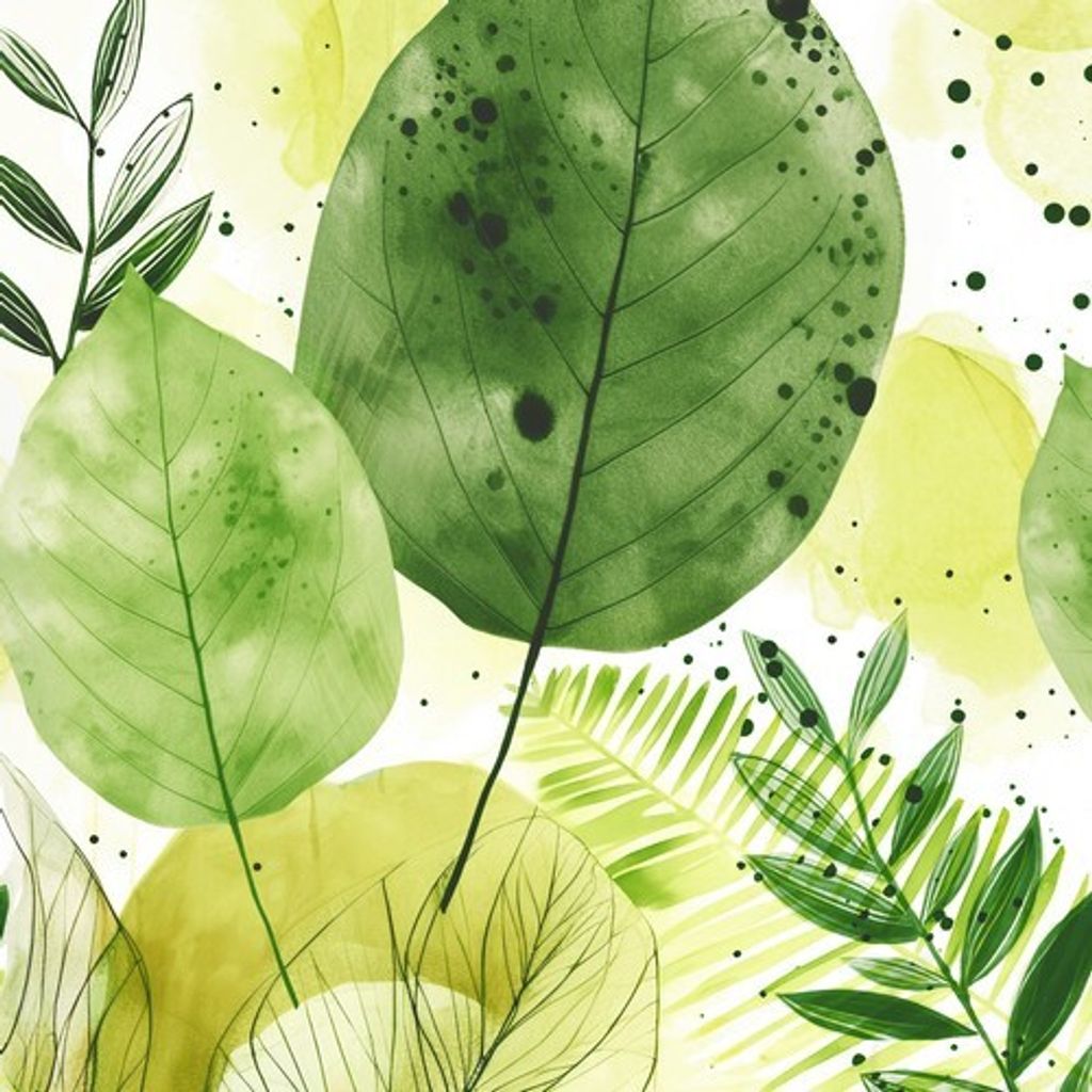 20 Servietten Fashion Leaves pine - Große Aquarell-Blätter grün 33x33cm