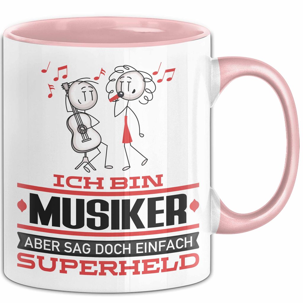 Musiker Geschenk Tasse Ich Bin Musiker Aber Sag Doch Einfach Superheld Lustige Geschenkdiee für Musiker Kaffee-Becher (Rosa)