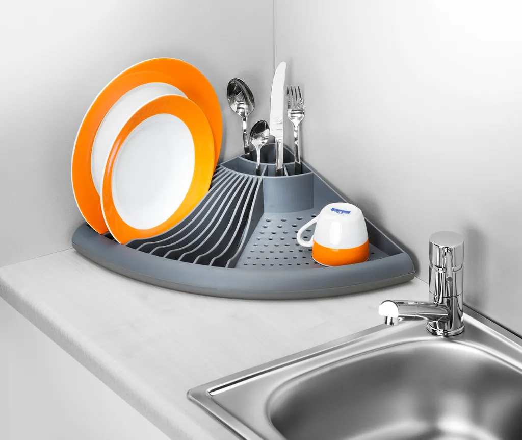 Egouttoir à vaisselle d'angle 2 niveaux - Support inox avec porte-couvert