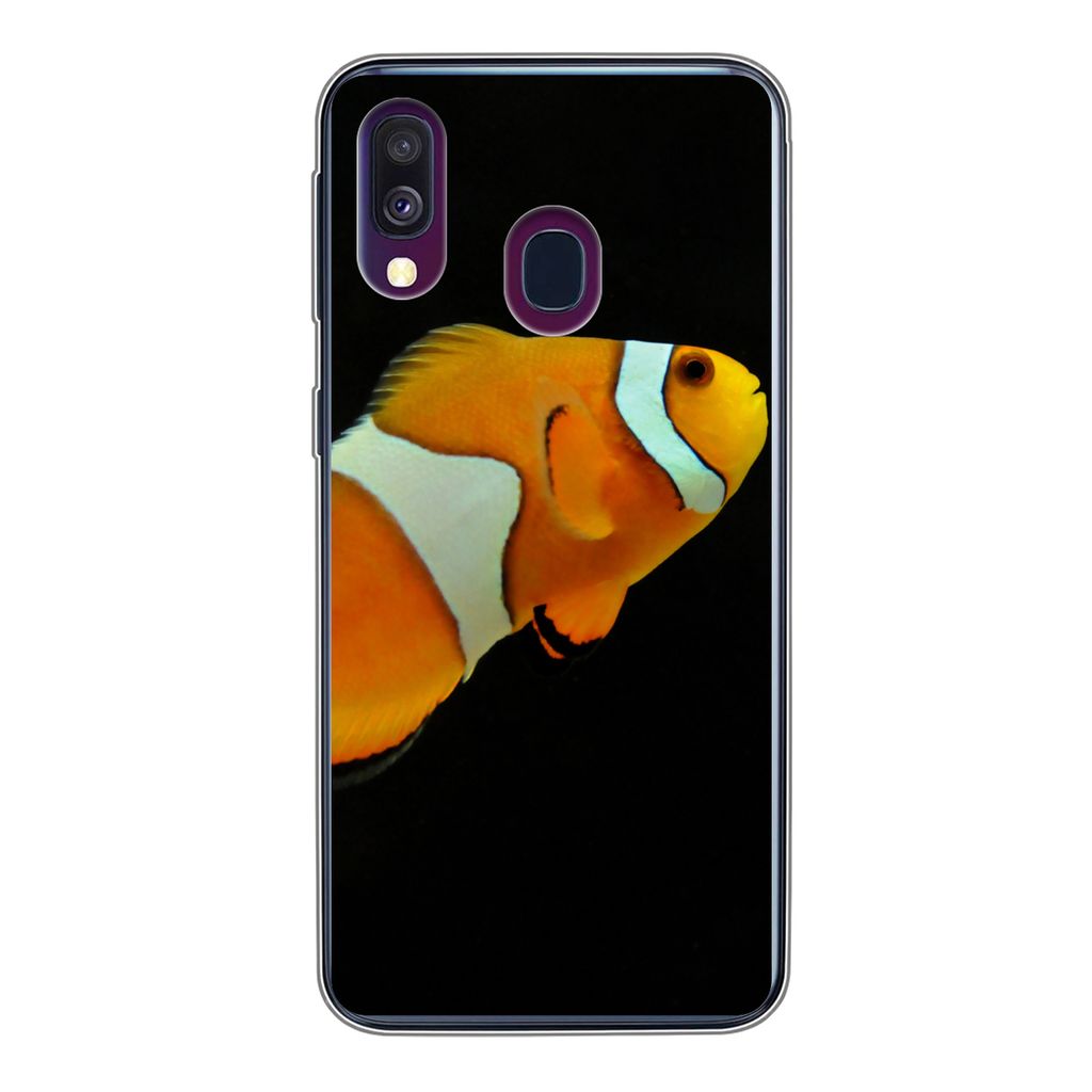 MuchoWow Handyhülle Schutzhülle Hülle für Samsung Galaxy A40 Fisch - Linie - Schwarz Silikon Softcase Handy Hülle - Handy-Tasche
