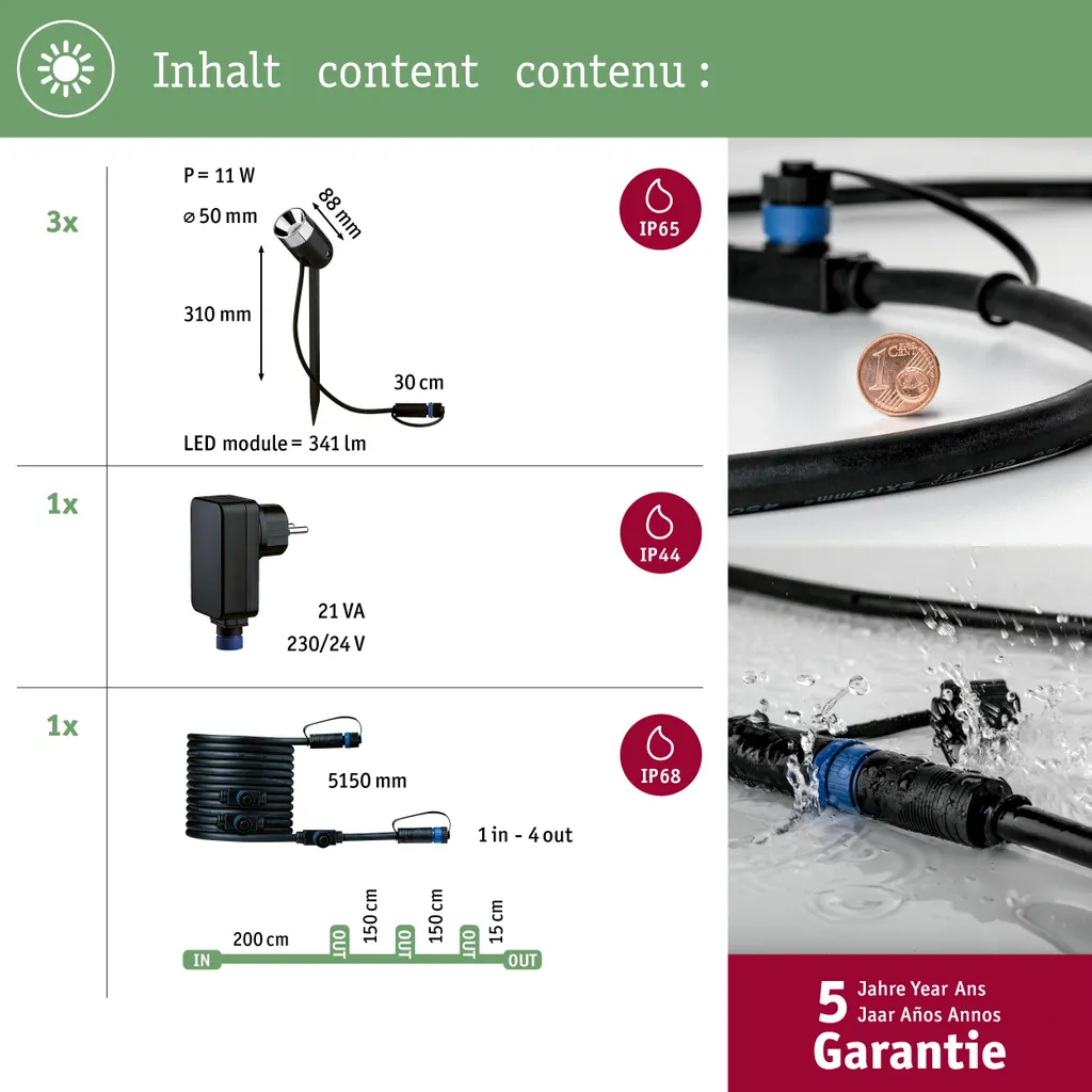 Paulmann Pike Set 3 Faretti LED Giardino - Offerta Starter Kit - 4