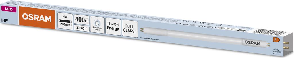 A product package for an Osram LED tube light.
