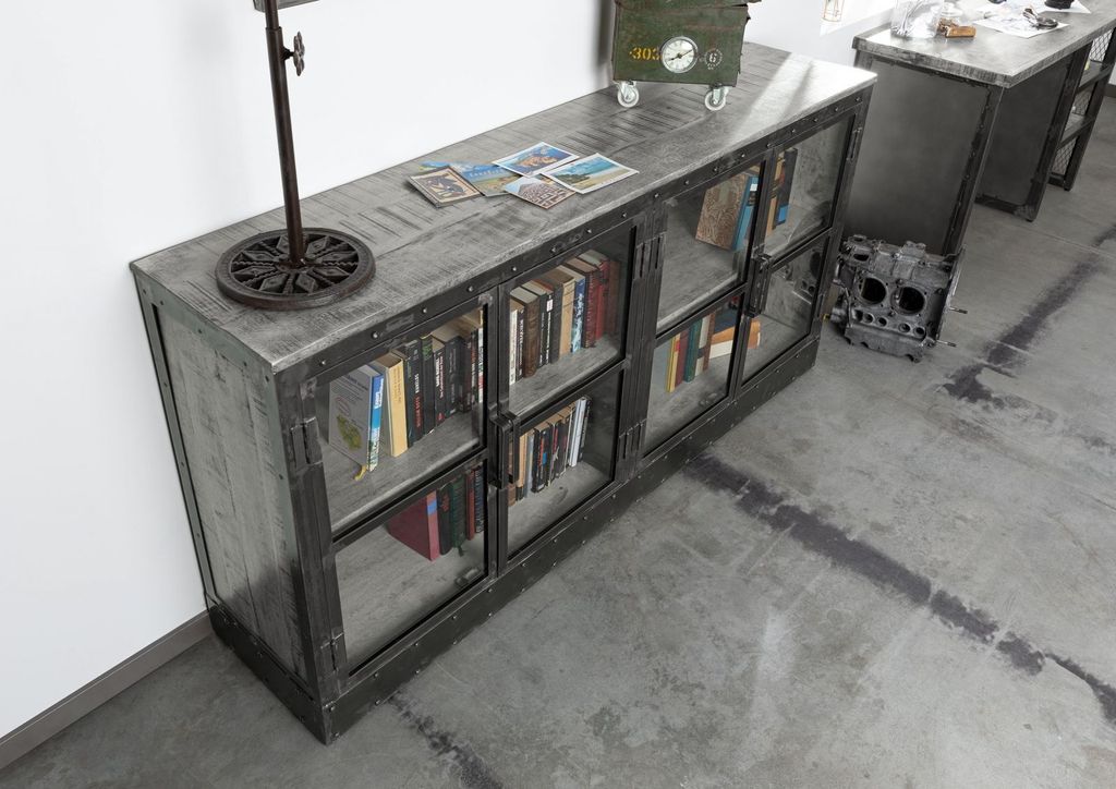 MASSIVMOEBEL24 Sideboard Mango 180x40x90 grau lackiert Produktbild 