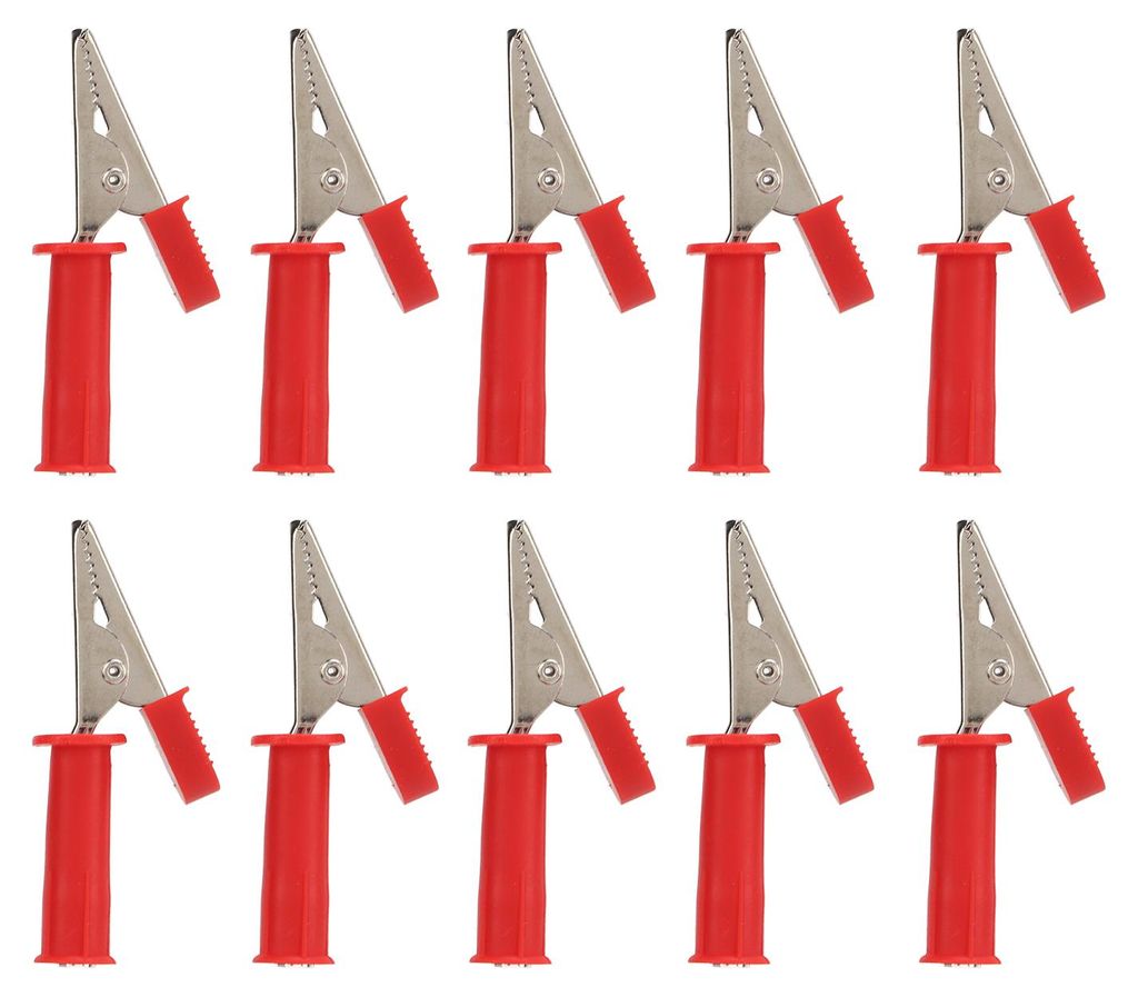 10 Stück isolierte Krokodilklemmen, 5 mm öffnungen aus reinem Kupfer, Prüfklemmen mit 4-mm-Klinkenstecker für experimentelle Tests (rot)