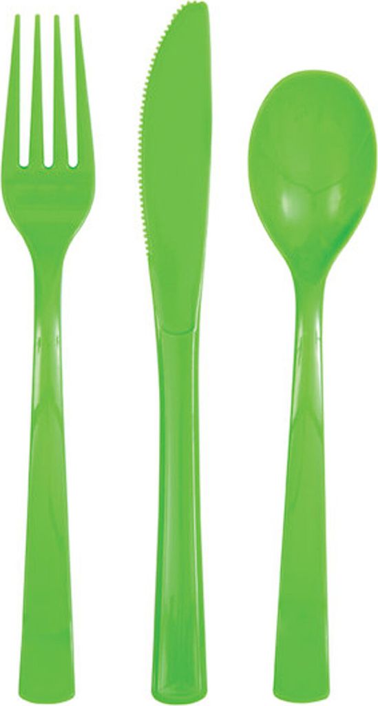 Set aus 18 Plastikbesteck limonengrün -18 cm Produktbild 
