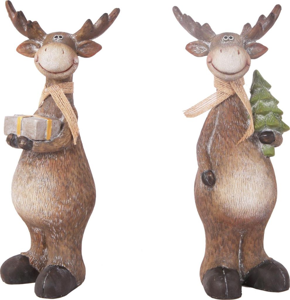 Dekofigur Rentier stehend Polyresin 25 cm braun 2-fach sortiert