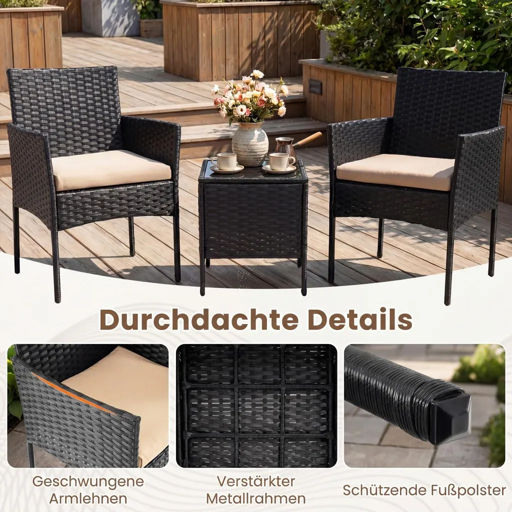 Ensemble de jardin en polyrotin COSTWAY 3 pièces avec table et chaises