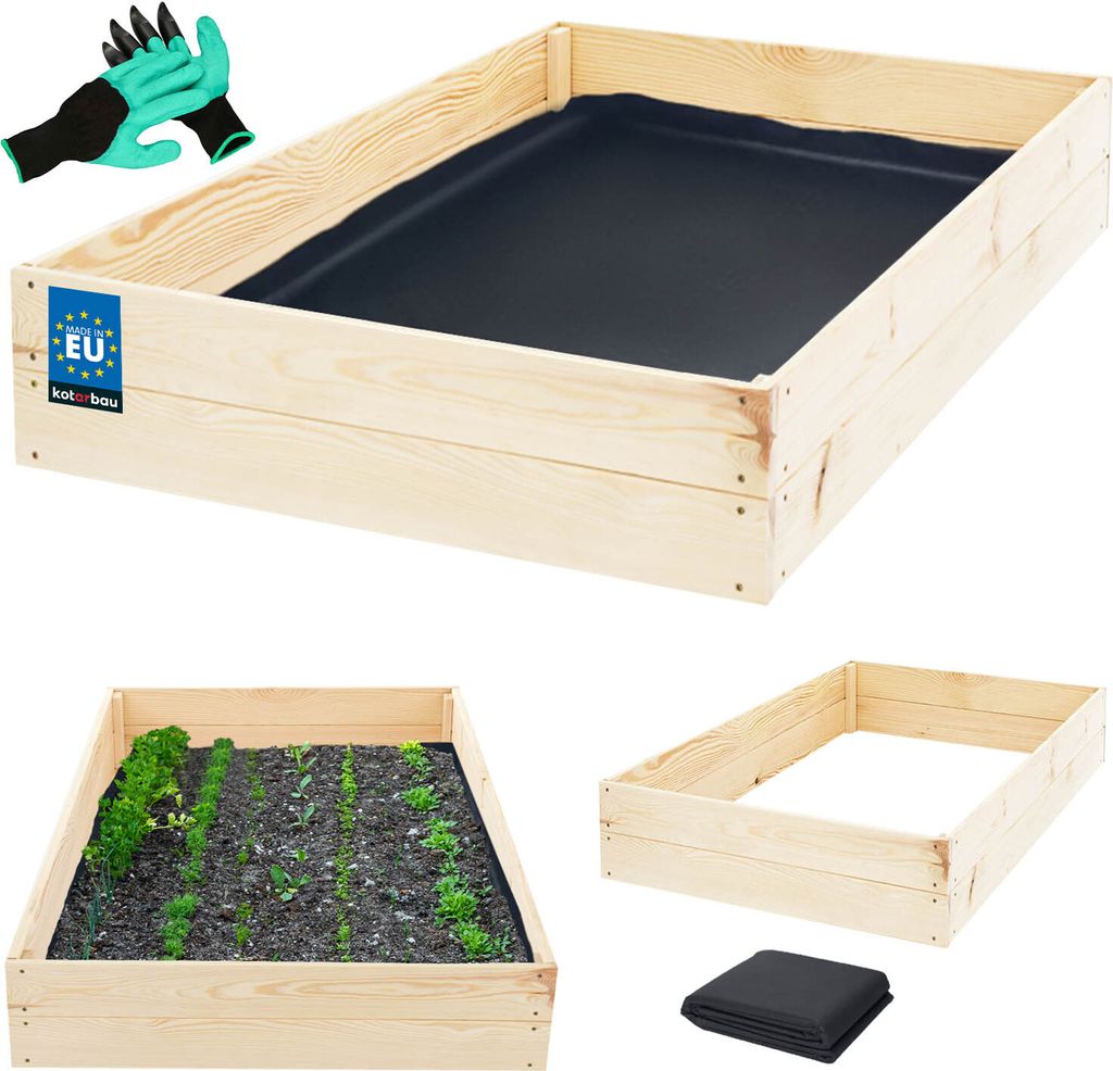 KOTARBAU Tiefbeet Blumenkasten aus Holz 140x120x18cm Pflanzkästen Naturfarbe Hochbeet Kräuterbeete Pflanzkübel groß Anzuchtbeet Hochbeete fü...