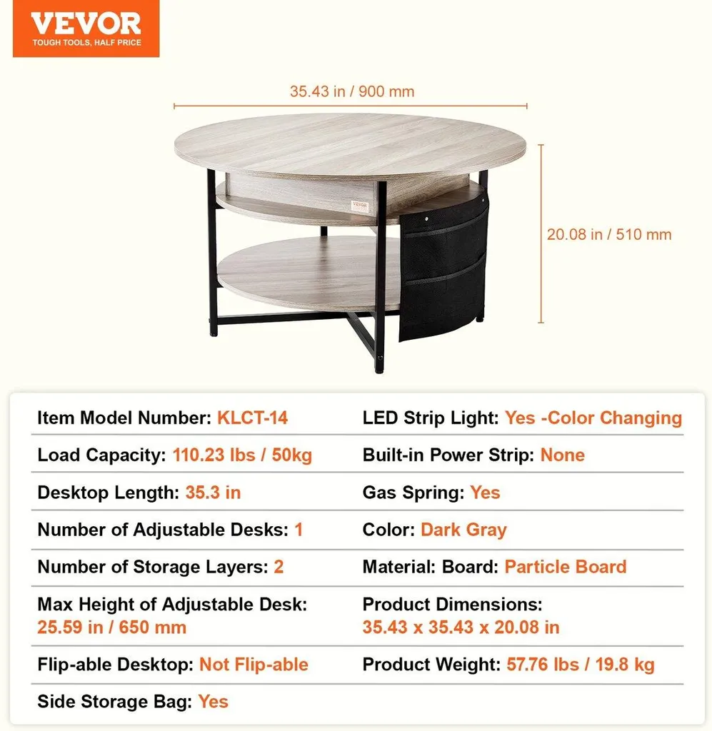 Table Basse Relevable Ronde Blanche 90cm - Plateau Relevable Design - 7