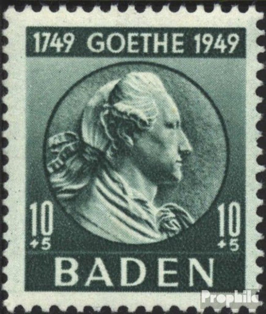 Briefmarken Franz. Zone-Baden 1949 Mi 47 postfrisch J.W. von Goethe