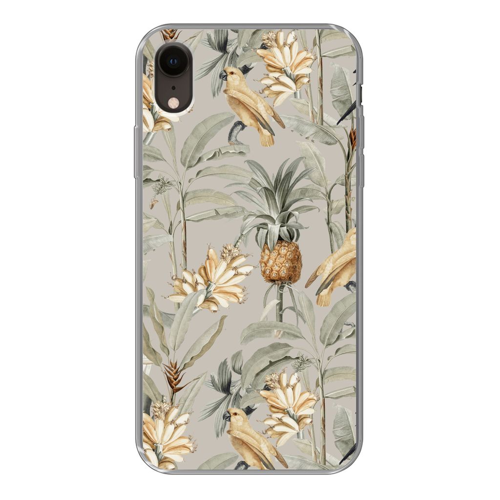 MuchoWow Handyhülle Schutzhülle Hülle für iPhone XR Blume - Ananas - Vogel Silikon Softcase Handy Hülle - Schutzdeckel