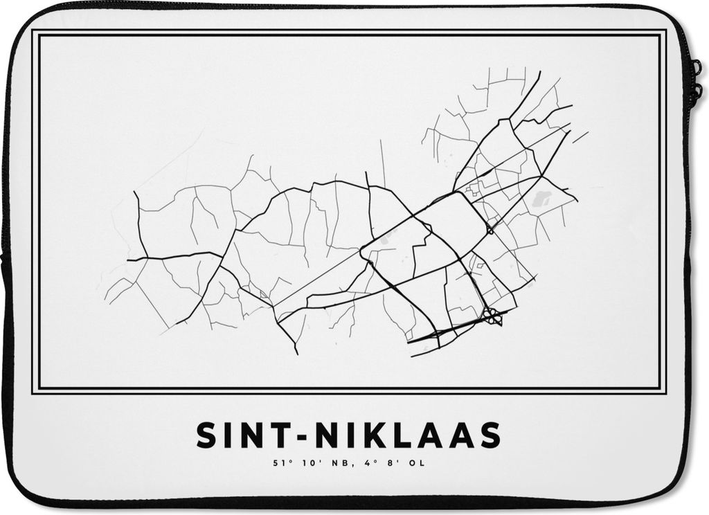 MuchoWow Laptop Hülle 14 ZollStadtplan - Schwarz und weiß - Karte - Sint Niklaas - Belgien - Karte Laptoptasche - Laptoptasche - Stoßsicher - ...