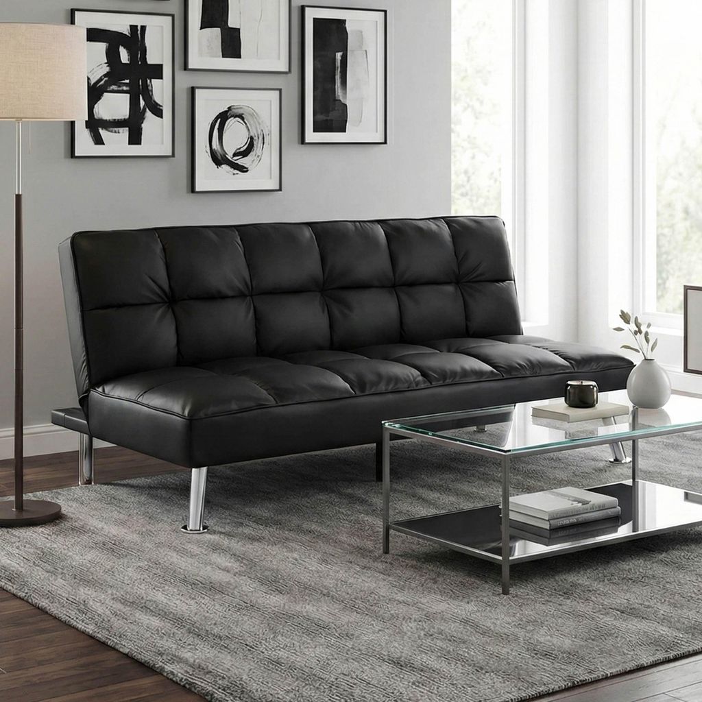 Sofa MCW-K21, Klappsofa Couch Schlafsofa, Nosagfederung Schlaffunktion Liegefläche 181x107cm Kunstleder, schwarz