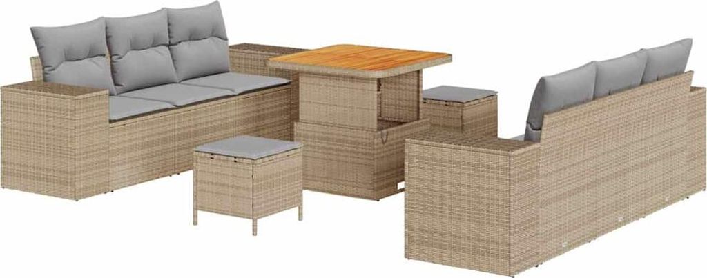 vidaXL Gartensofa-set Beige und Hellgrau 221 x 204 x 85 cm Poly Rattan