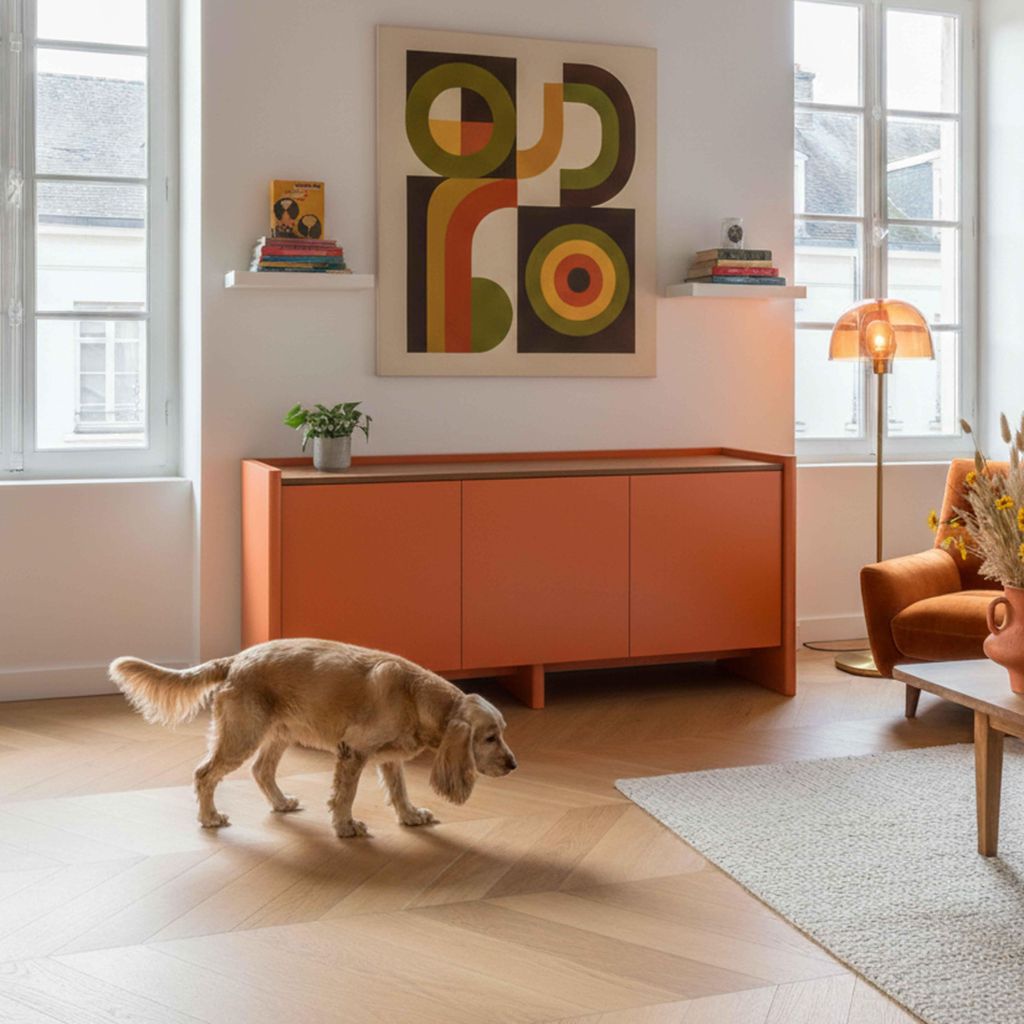 Modernes rechteckiges Sideboard mit 3 Türen L140 cm orange - Oviala Gina