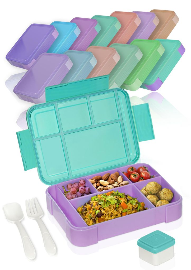 Deine Schulhelden Bento Box - Brotdose für Erwachsene und Kinder - Auslaufsichere Lunchbox mit Besteck & Becher - BPA frei, 1330ml (Oceanberry)
