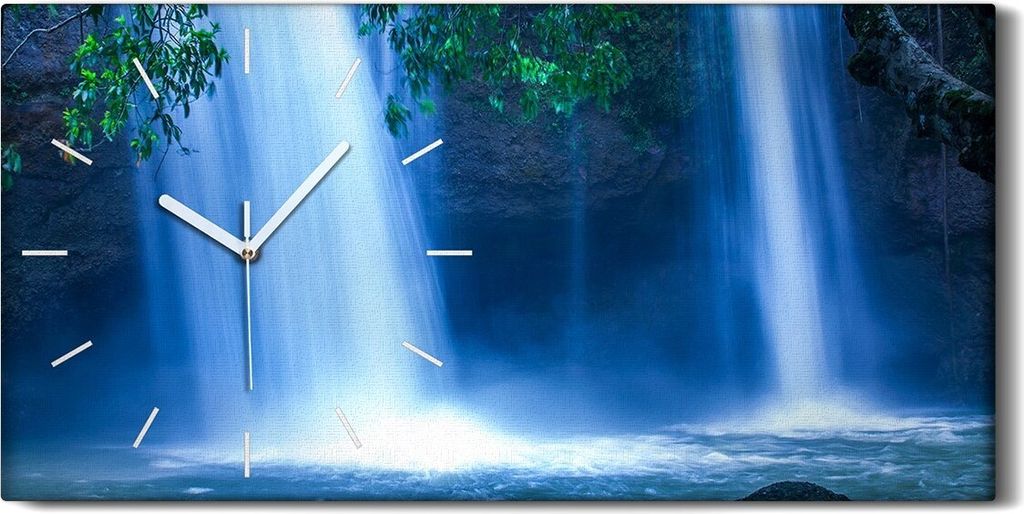 Küchenuhr Bürouhr Leinwand Uhr Quarz 60x30 Gemälde Wasserfall Zweige Wasser - weiße Hände