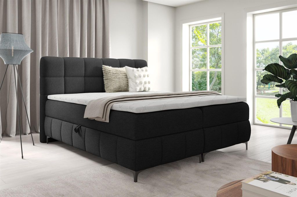 Boxspringbett Schlafzimmerbett SOPHIE 100x200cm Stoff Aragon Schwarz