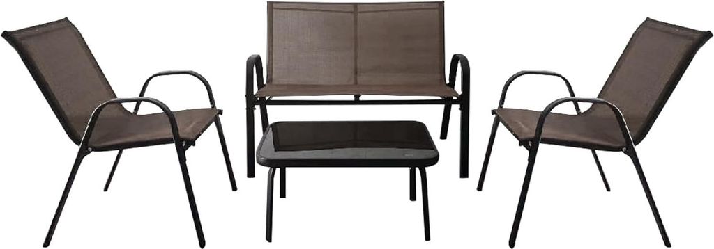 KOMFOTTEU 4-teilige Balkon Set, Gartenmöbel Set für 4 Personen, Gartengarnitur mit 2 Stühlen & 1 Bank & 1 Couchtisch, Terrassenmöbel Set Sitzga...