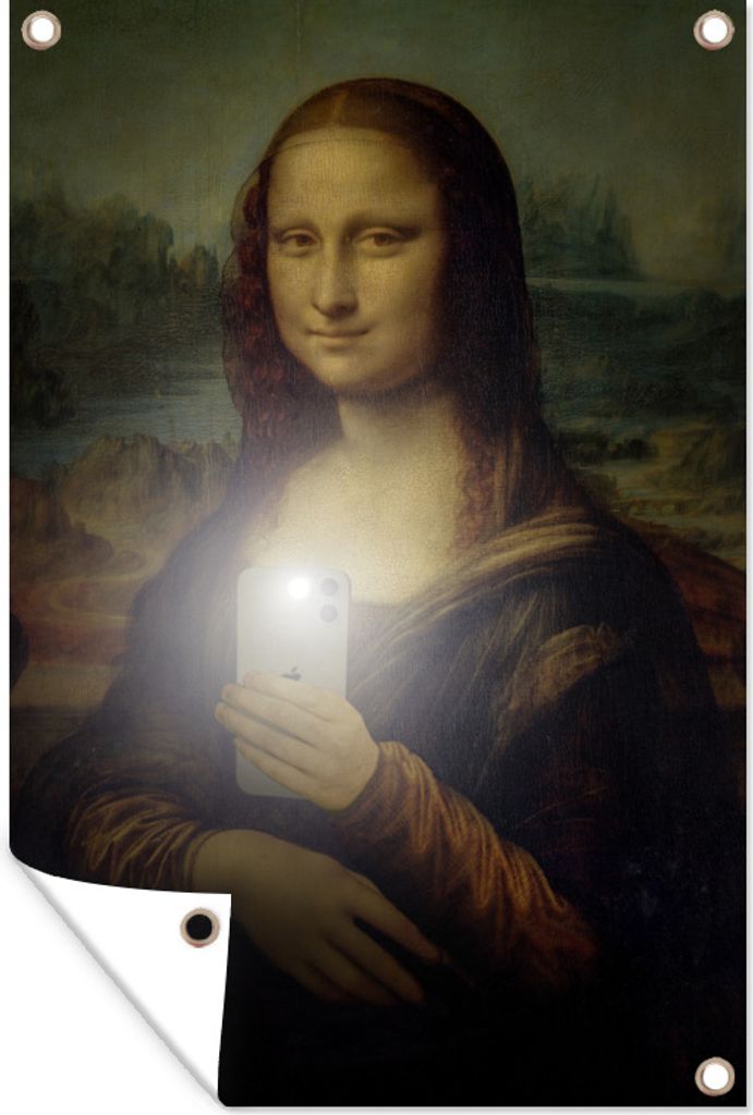 MuchoWow 60x90 cm Outdoor-Poster Gartendeko Sichtschutz Garten Poster für den Garten Mona Lisa - Telefon - Da Vinci