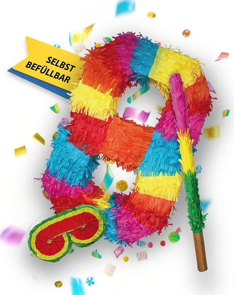 Pinata Zahl 8 Set mit Stab und Augenmaske für Produktbild 