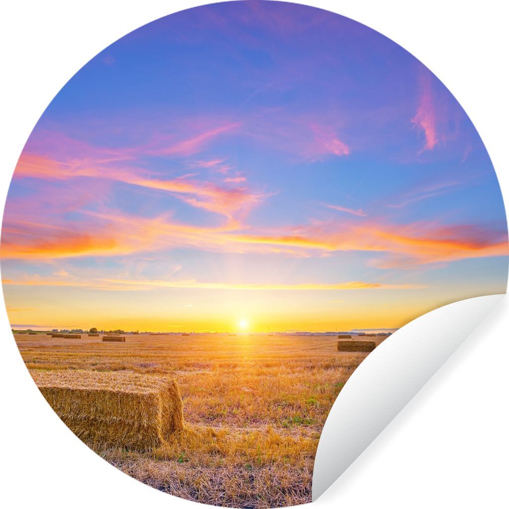 MuchoWow Runde Wandtattoo - Wandsticker Tapete Aufkleber Stroh - Sonne - Himmel - Landschaft Ø 100 cm Selbstklebend und Repositionierbar - Wanda...
