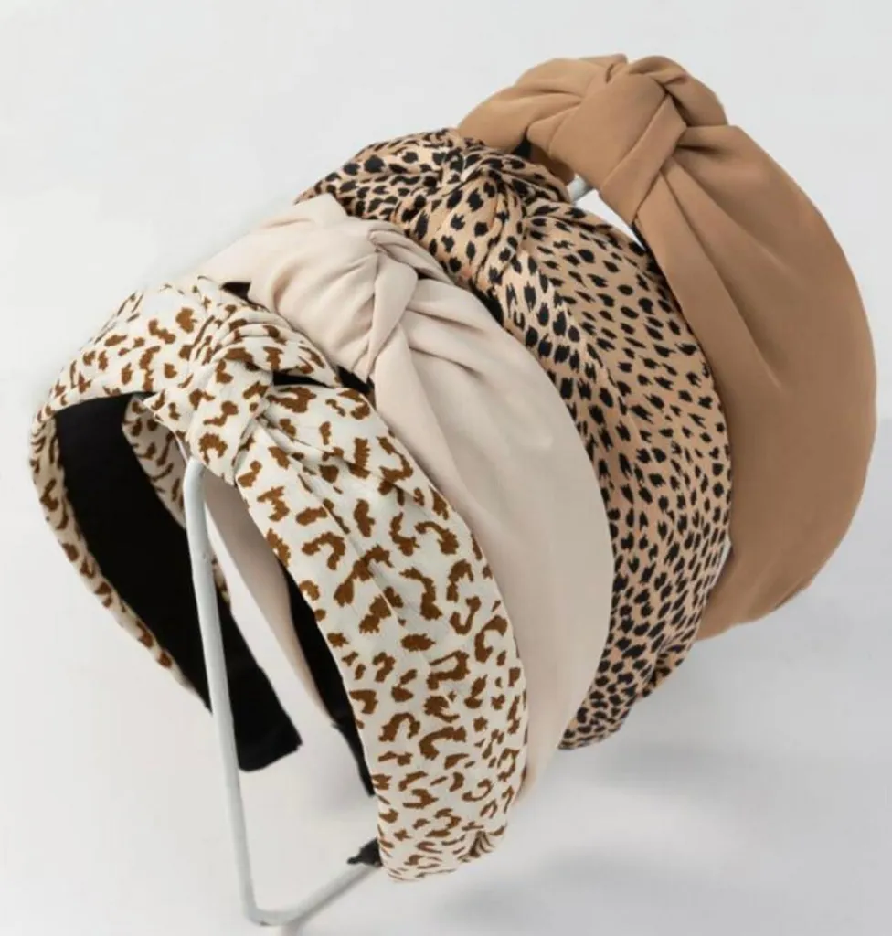 set di 4 fasce per capelli da donna con nodo leopardato - antiscivolo, alla moda e carine - per donne e ragazze