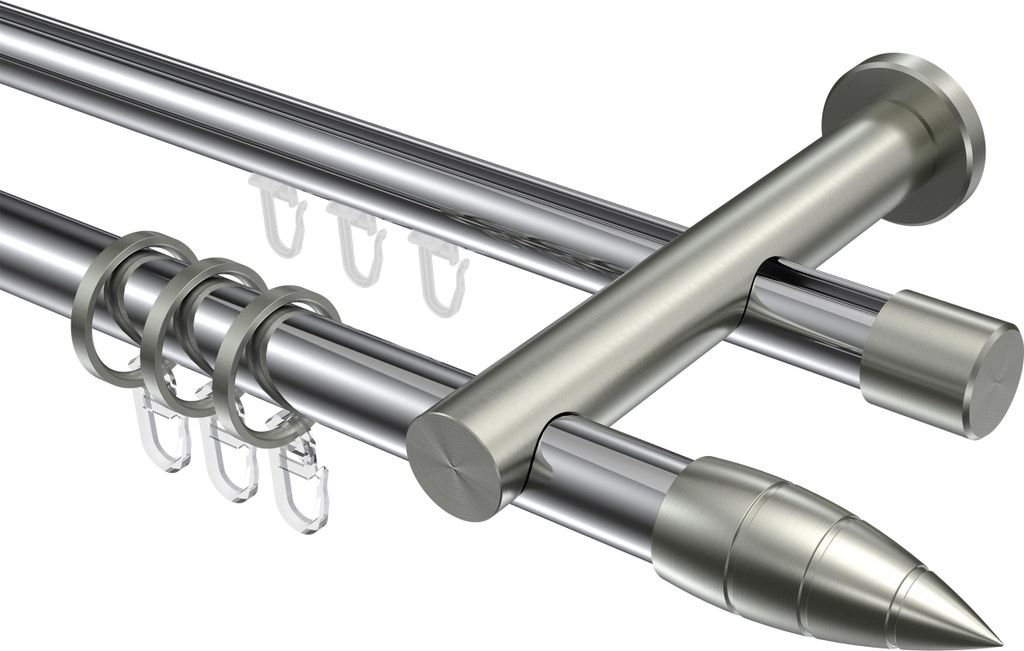 Interdeco Rundrohr-Innenlaufstange / Gardinenstange (Kombination) Chrom / Edelstahl-Optik, Typ Platon Samanto (Rillenpatrone), 20 mm Ø 2-läufig, ...