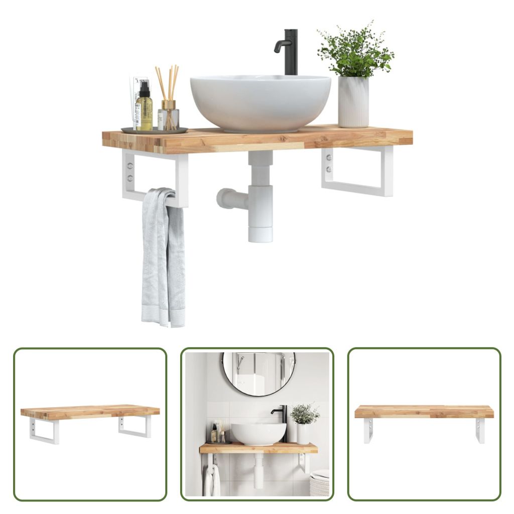The Living Store Waschbeckenregal Wandmontage Stahl und Akazienholz