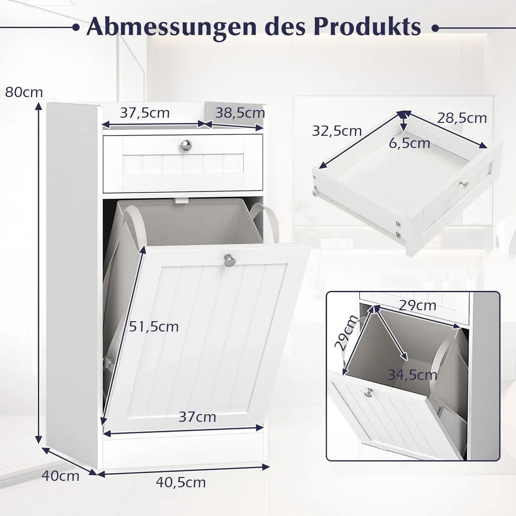 Armoire à Linge de Salle de Bain Blanche avec Coffre à Linge Intégré