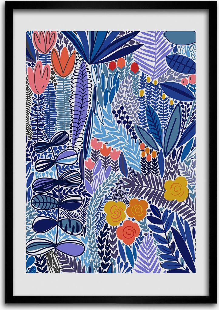 Bild - Bilderrahmen - 50 cm x 70 cm - MDF - Rahmen - Wandkunst Tropische Blumen