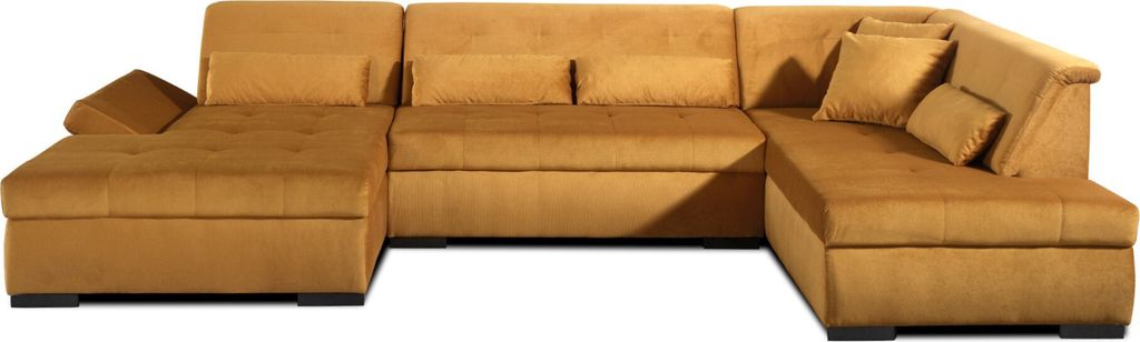 Lisa Design VERMONT, Panorama-Ecksofa in U-Form, XXL, aus Velours, rechts , Gelb