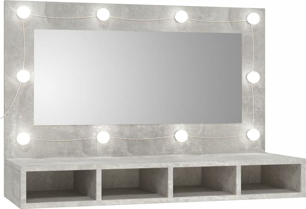 ZMH Spiegelschrank mit LED Betongrau 90x31,5x62 cm