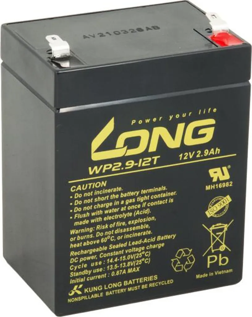 Batterie LONG 12V 2.9Ah WP2.9-12T F1 au plomb étanche pour onduleur