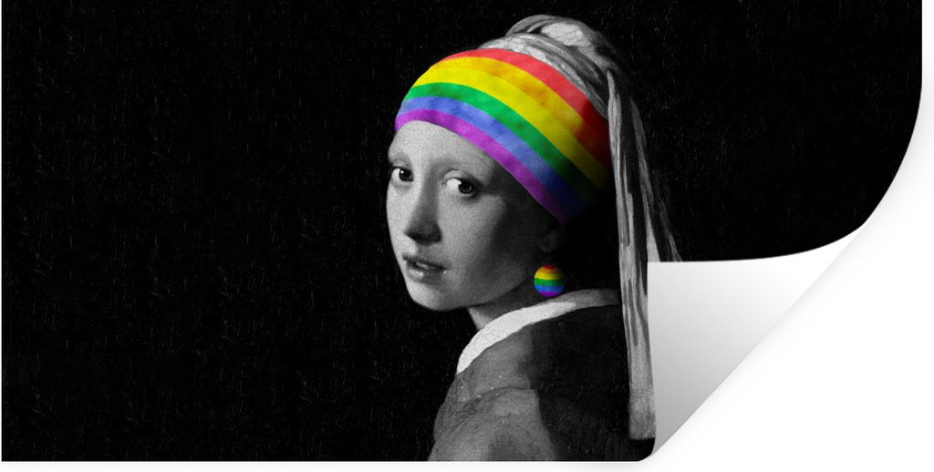 MuchoWow Wandtattoo Wandsticker Wandaufkleber Girl with a Pearl Earring - Stolz - Regenbogen 40x20 cm Selbstklebend und Repositionierbar - Aufkleber