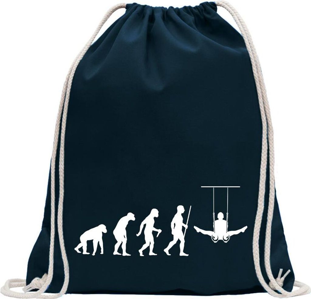 Kiwistar - Turnbeutel - dunkelblau - Turnen Ringe Evolution - Fun Rucksack Sport Beutel Gymsack Baumwolle mit Ziehgurt